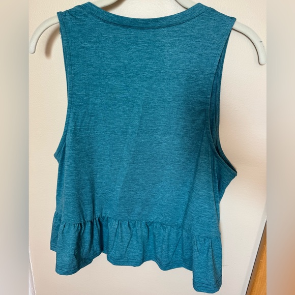 Teal Blue Babydoll Tank Top Heather Peplum Ruffle Hem Sleeveless Swing V-Neck - Picture 6 of 7